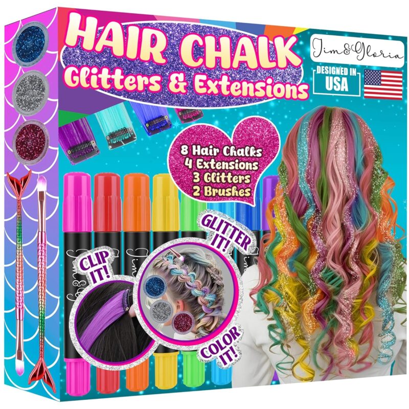 Hair Chalk and Hair Extensions, Glitters and Brushes