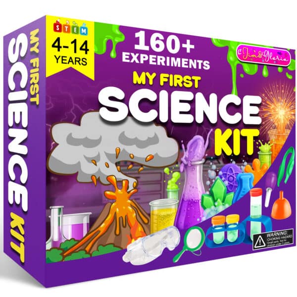 Jim&Gloria STEM science kit for kids ages 4–14 with food-safe ingredients, lab tools, and 160+ fun experiments for hands-on learning