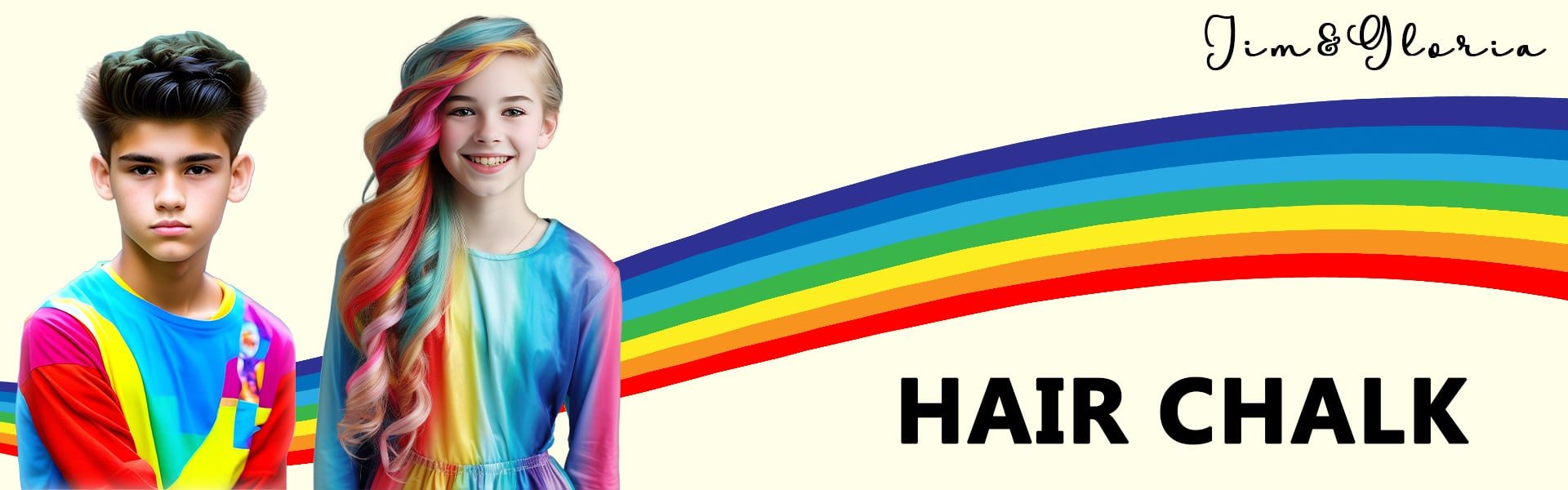 Jim&Gloria hair chalk set featuring vibrant, easy-to-apply colors that are toxic-free, easy to wash out, and safe for kids' and adults' hair coloring fun